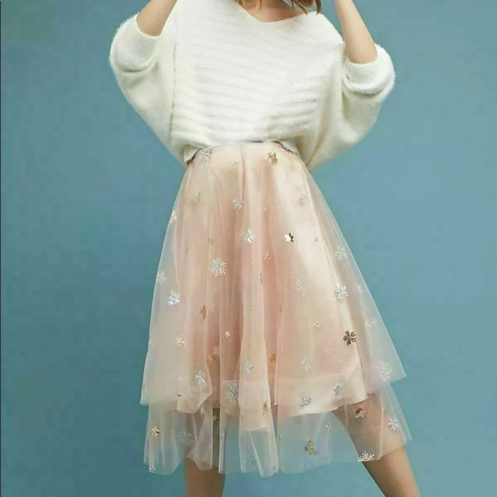 Anthropologie Eva Franco Snowflake Tulle Skirt